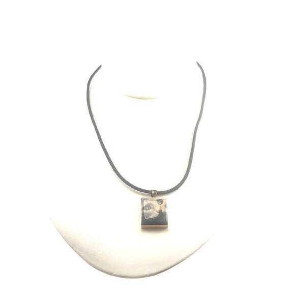 Cat-Themed Wooden A1 Pendant Necklace With Black Cord 16" Whimsical Jewelry - Picture 3 of 6